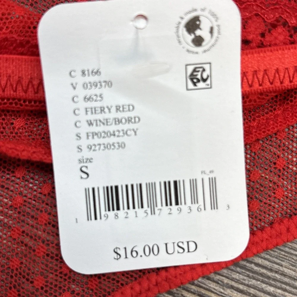 Free People‎ Intimately Mid Week Bikini Underwear Mesh Dotted Fiery Red Sz Small